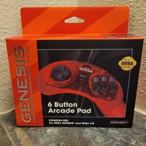 Genesis 6-Button Arcade Pad, Crimson Red (NEW) w/ 10-Ft Cable - Retro-bit - SEGA